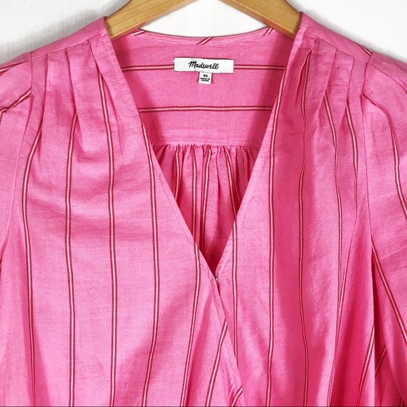 Madewell Wrap Cecilia Stripe Top | Pink Red | Size XSmall - Picture 4 of 13